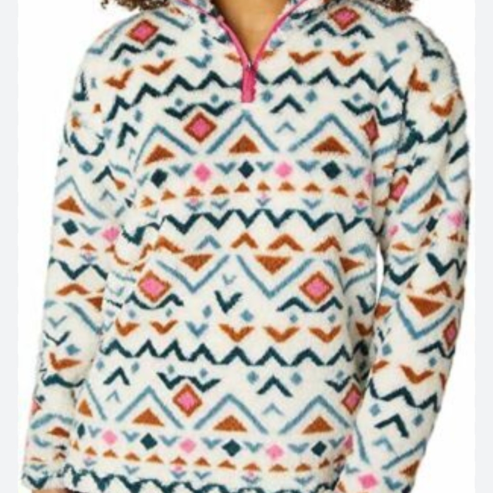 Eddie Bauer Women's Geometric Fleece Hoodie - White, Pink, Blue, Brown Size M